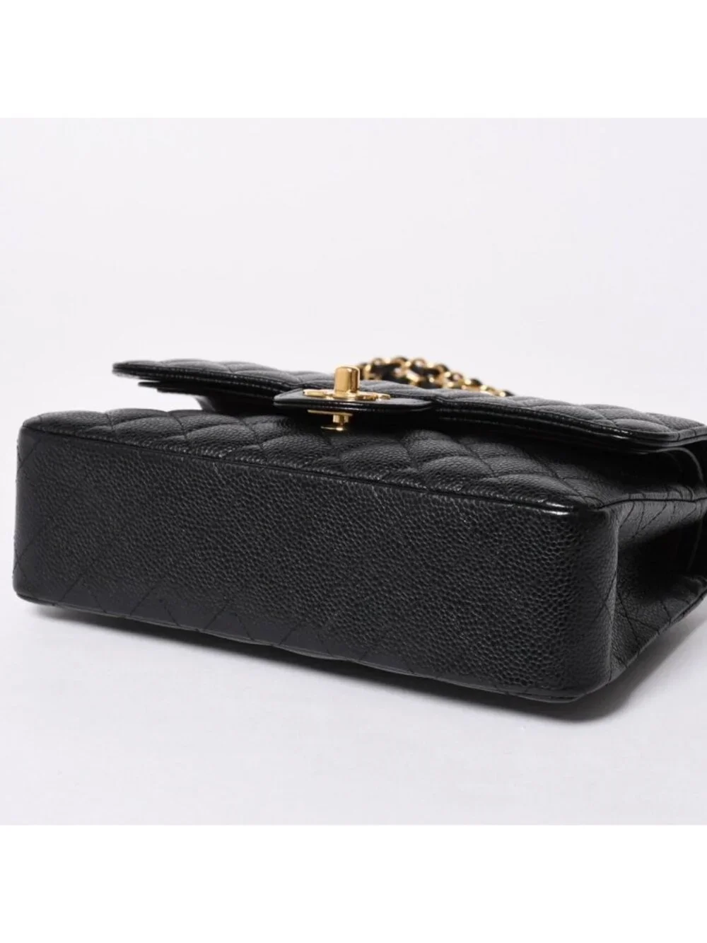 Chanel Quilted 23 Double Flap Chain Shoulder Bag CC Logo Caviar Leather Black